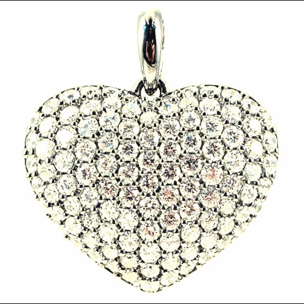 Sterling Silver Pave Set Puffed Heart Pendant